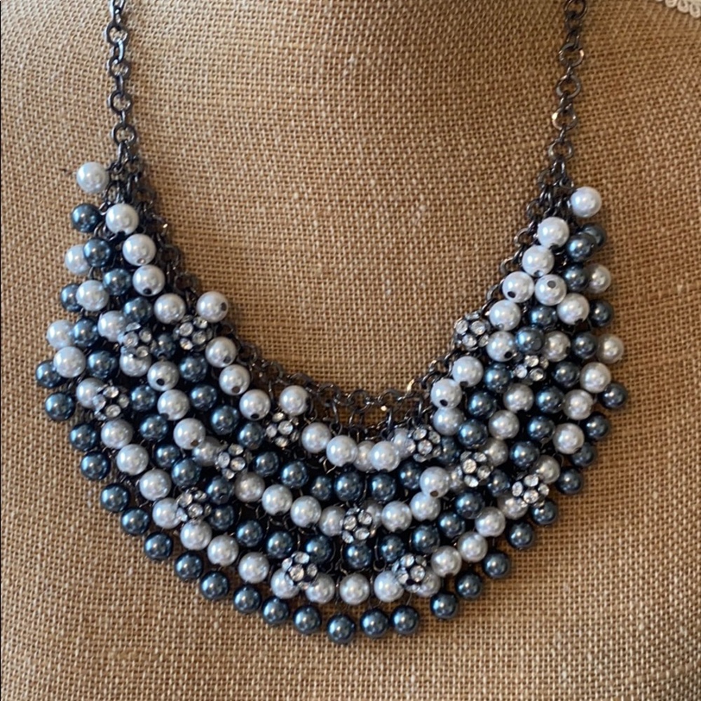 Mulit gray and white Beaded statement necklace